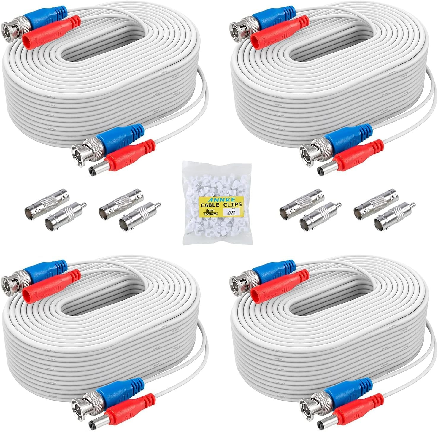 4x 30m CCTV Kabel BNC/DC Wit - 33% Korting