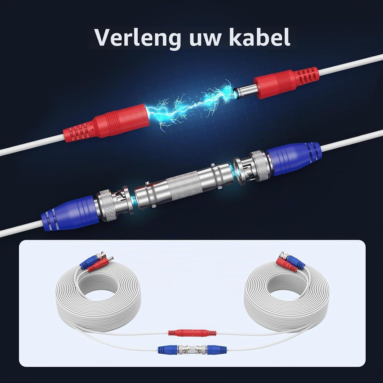 4x 30m CCTV Kabel BNC/DC Wit - 33% Korting