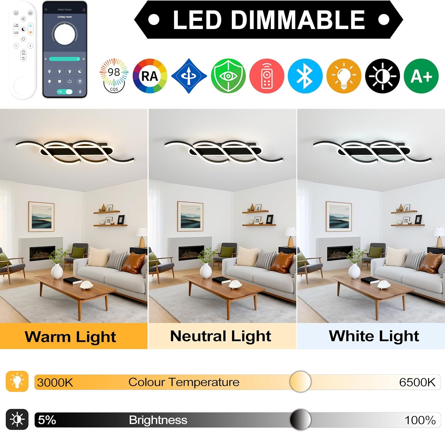 LED Plafondlamp 79cm Wit Metaal Acryl met Afstandsbediening - 34% Korting