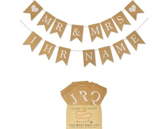 Gouden Trouwbanner Slinger - Feestdecoratie Bruiloft & Verloving - M - 16,5 x 16,5 cm