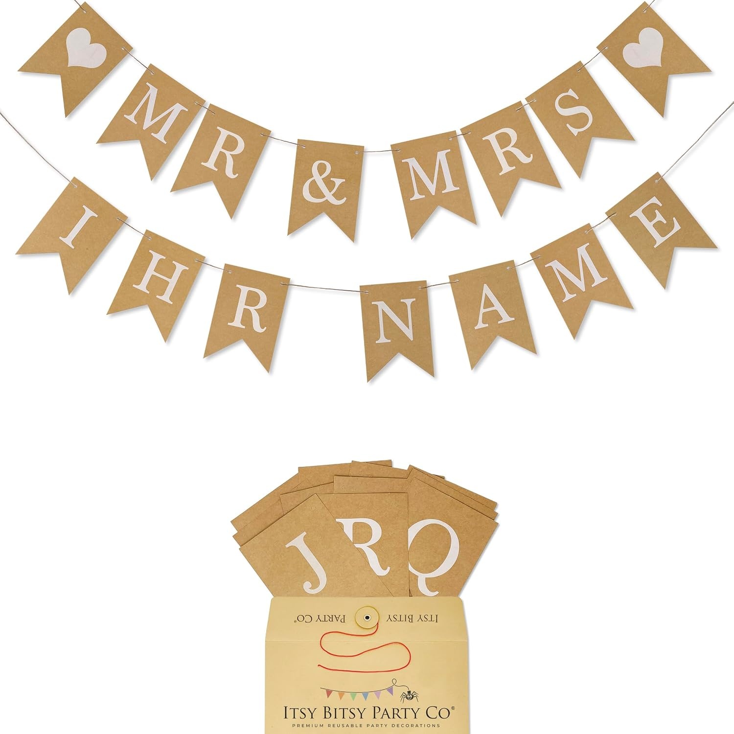 Gouden Trouwbanner Slinger - Feestdecoratie Bruiloft & Verloving - M - 16,5 x 16,5 cm