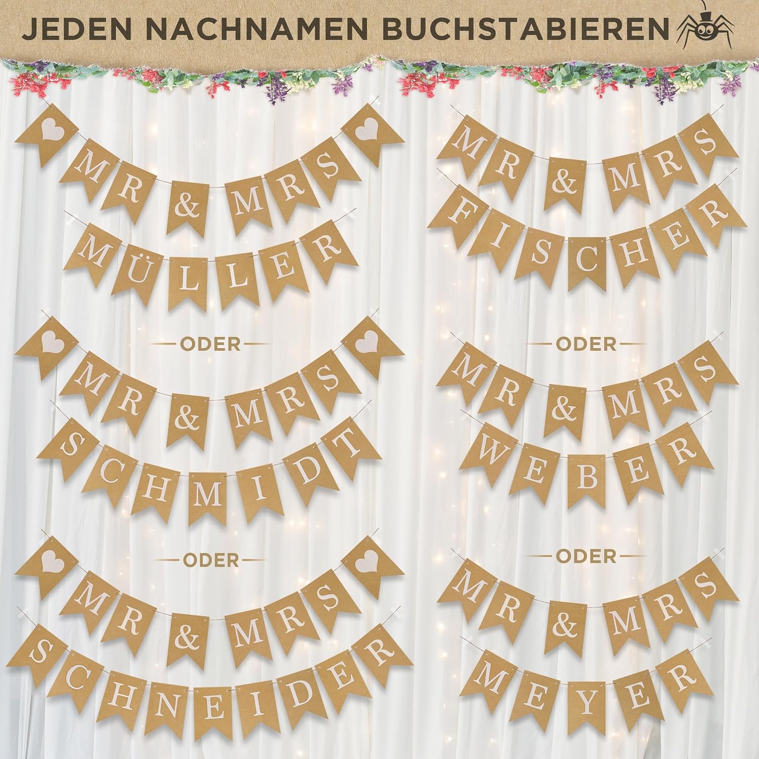 Gouden Trouwbanner Slinger - Feestdecoratie Bruiloft & Verloving - M - 16,5 x 16,5 cm
