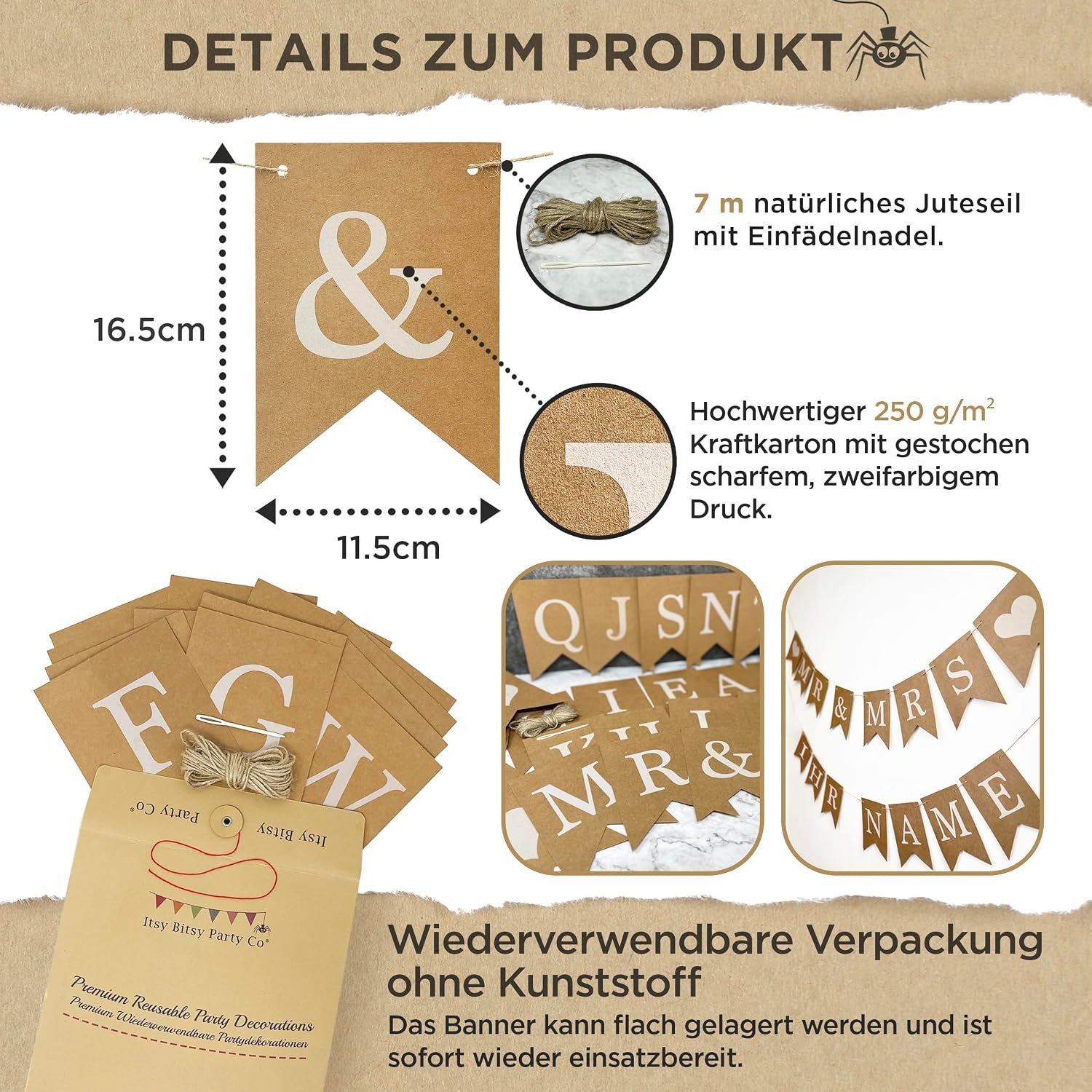 Gouden Trouwbanner Slinger - Feestdecoratie Bruiloft & Verloving - M - 16,5 x 16,5 cm