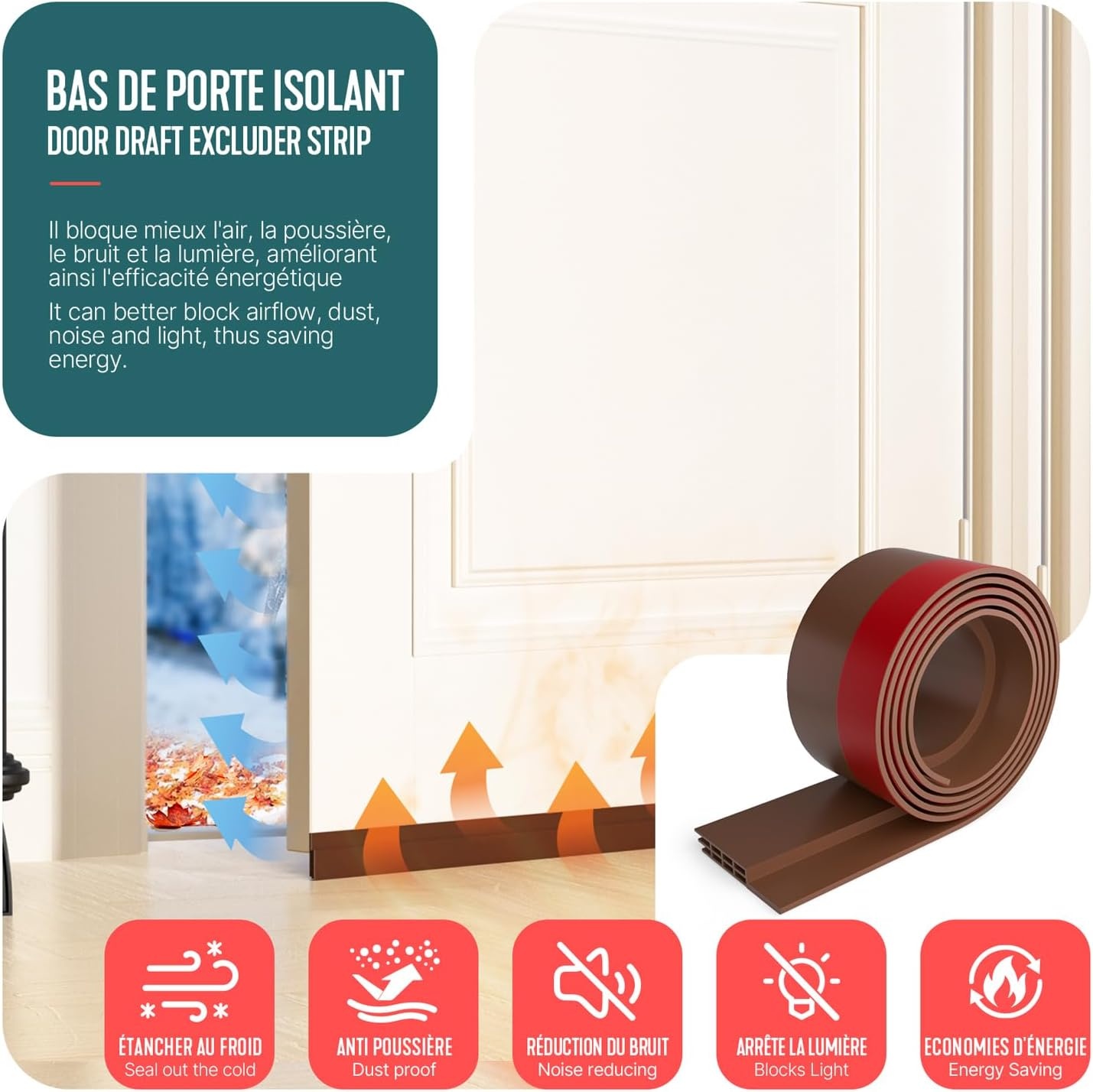 VOUNOT Bruine Deurstrip 100x5 cm - Bespaar Energie met 46% Korting!