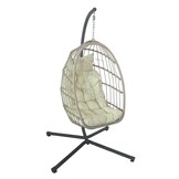 Inklapbare hangstoel egg chair - crème zwart - beige kussens
