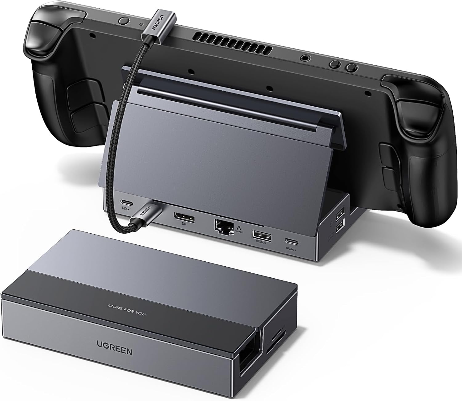 UGREEN Steam Deck Dock met 4K@120Hz DP, 10Gbps USB-datapoorten, Gigabit Ethernet, SD/TF-kaartlezer, PD 100W USB C Docking Station Compatibel met Steam Deck, ROG Ally, Legion Go, iPad Air/Pro etc.