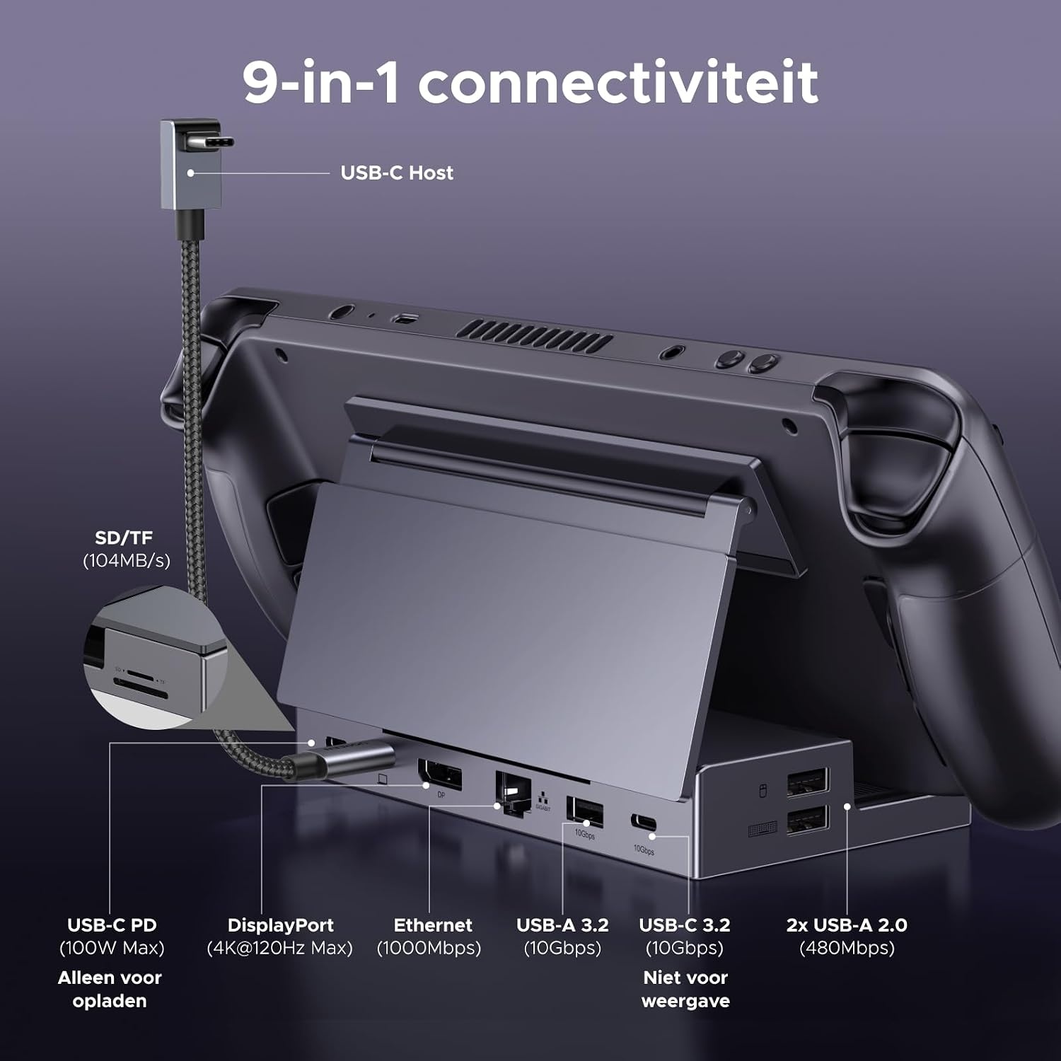 UGREEN Steam Deck Dock met 4K@120Hz DP, 10Gbps USB-datapoorten, Gigabit Ethernet, SD/TF-kaartlezer, PD 100W USB C Docking Station Compatibel met Steam Deck, ROG Ally, Legion Go, iPad Air/Pro etc.