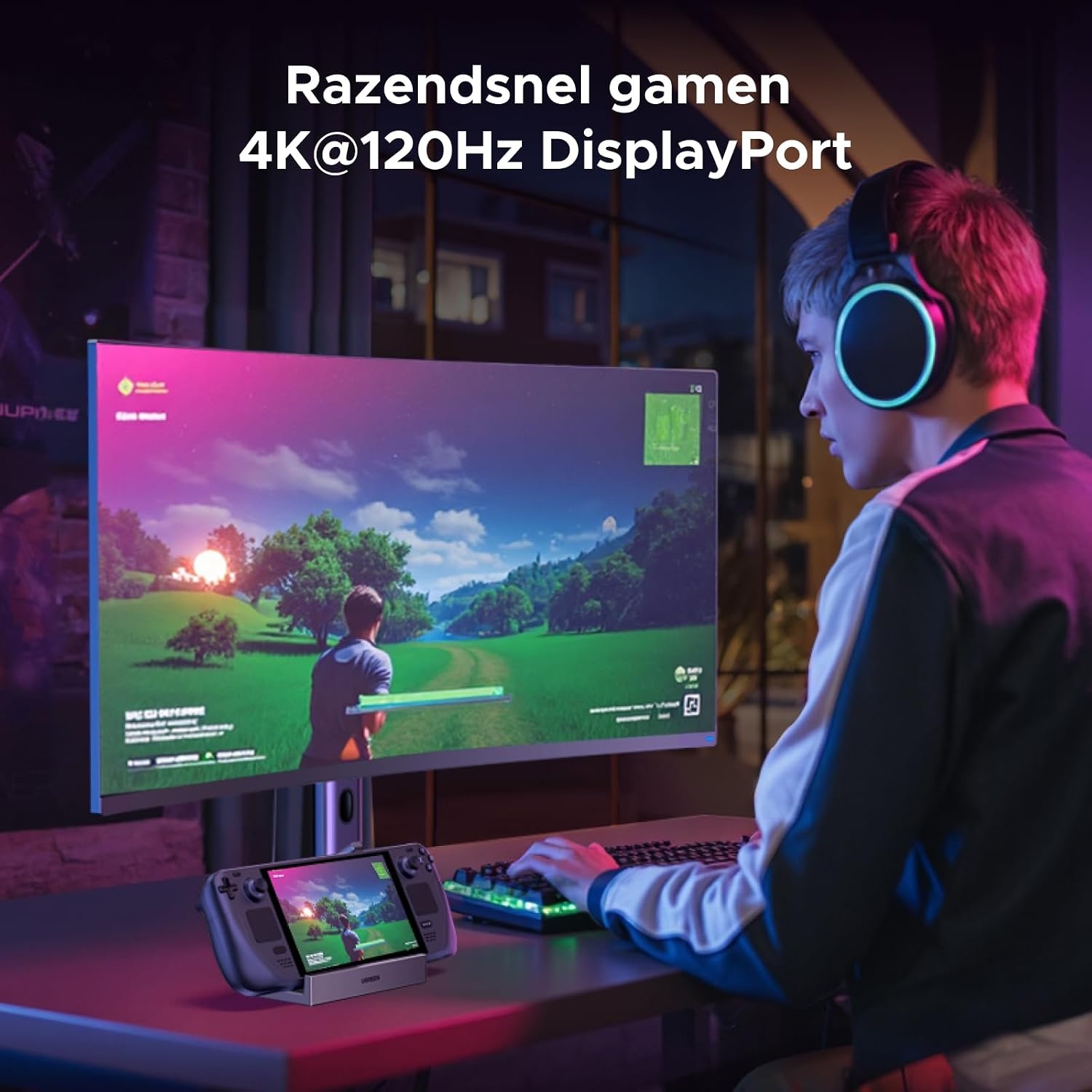 UGREEN Steam Deck Dock met 4K@120Hz DP, 10Gbps USB-datapoorten, Gigabit Ethernet, SD/TF-kaartlezer, PD 100W USB C Docking Station Compatibel met Steam Deck, ROG Ally, Legion Go, iPad Air/Pro etc.