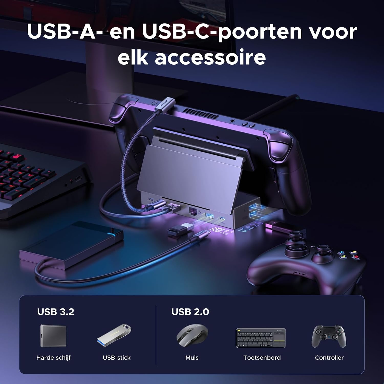 UGREEN Steam Deck Dock met 4K@120Hz DP, 10Gbps USB-datapoorten, Gigabit Ethernet, SD/TF-kaartlezer, PD 100W USB C Docking Station Compatibel met Steam Deck, ROG Ally, Legion Go, iPad Air/Pro etc.