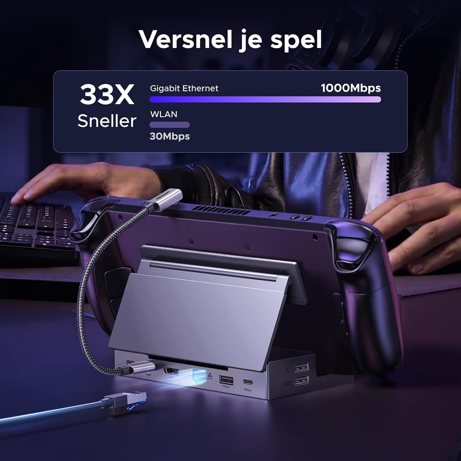 UGREEN Steam Deck Dock met 4K@120Hz DP, 10Gbps USB-datapoorten, Gigabit Ethernet, SD/TF-kaartlezer, PD 100W USB C Docking Station Compatibel met Steam Deck, ROG Ally, Legion Go, iPad Air/Pro etc.