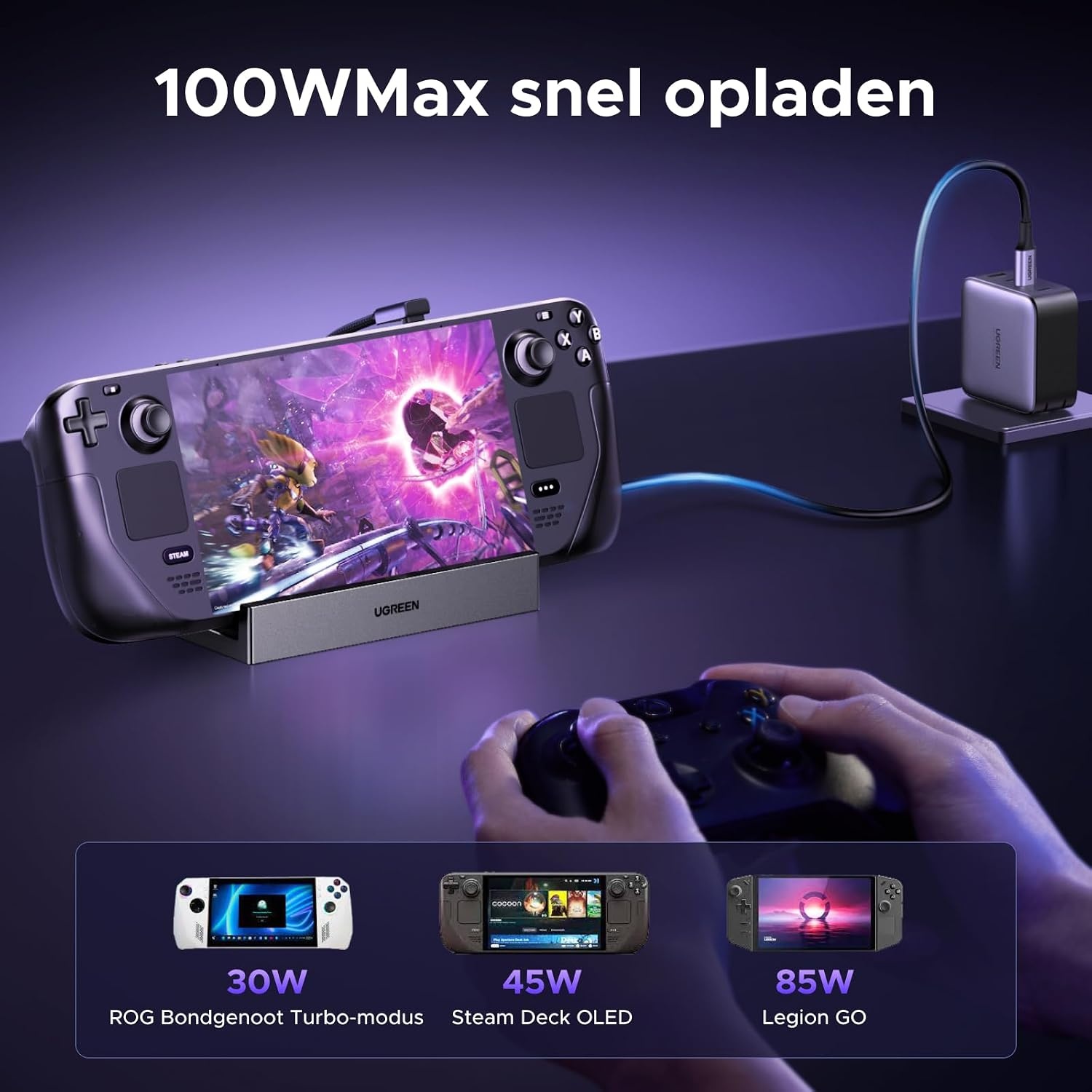 UGREEN Steam Deck Dock met 4K@120Hz DP, 10Gbps USB-datapoorten, Gigabit Ethernet, SD/TF-kaartlezer, PD 100W USB C Docking Station Compatibel met Steam Deck, ROG Ally, Legion Go, iPad Air/Pro etc.