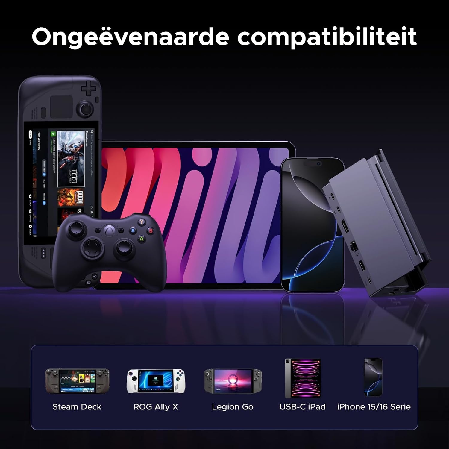 UGREEN Steam Deck Dock met 4K@120Hz DP, 10Gbps USB-datapoorten, Gigabit Ethernet, SD/TF-kaartlezer, PD 100W USB C Docking Station Compatibel met Steam Deck, ROG Ally, Legion Go, iPad Air/Pro etc.