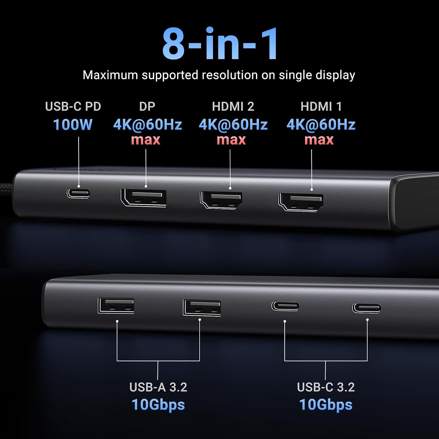 UGREEN Revodok Pro 308 USB-C Docking Station - 8-in-1 - 4K - Space Grijs