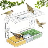 Vogelvoederhuis, met zuignappen, vogelvoederdispenser, voor ramen, vensterbank met afneembare voerdispenser, transparant raam, vogelvoer, transparant (transparant/B)