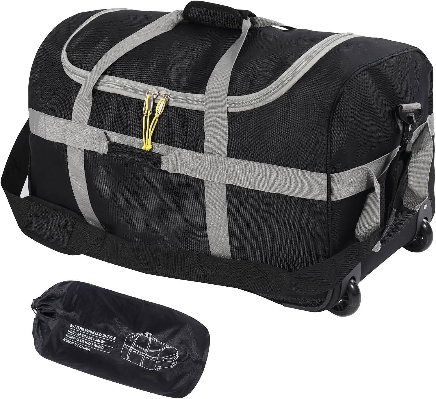 CampMax Opvouwbare Reistas met Wielen - 85 Liter - Zwart - Inclusief Schouderband