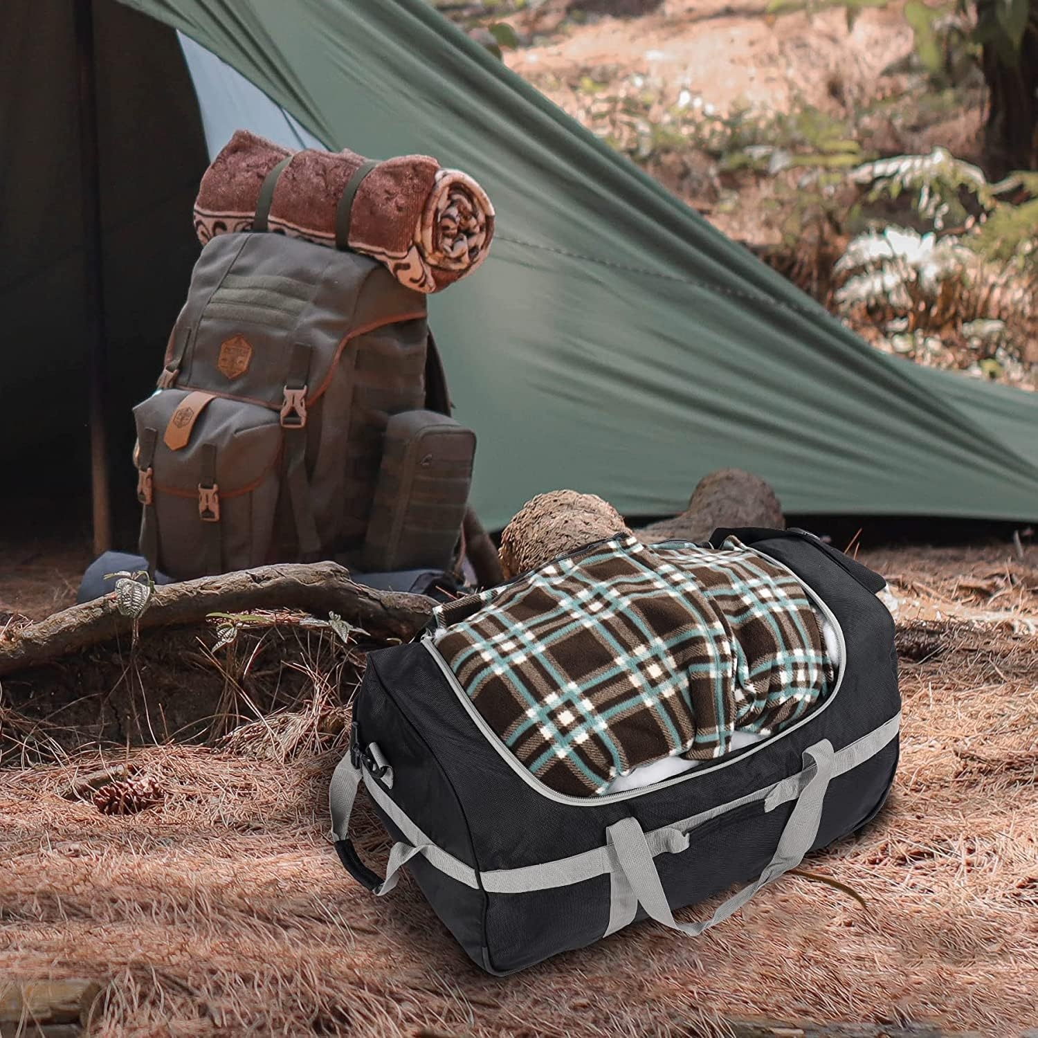 CampMax Opvouwbare Reistas met Wielen - 85 Liter - Zwart - Inclusief Schouderband
