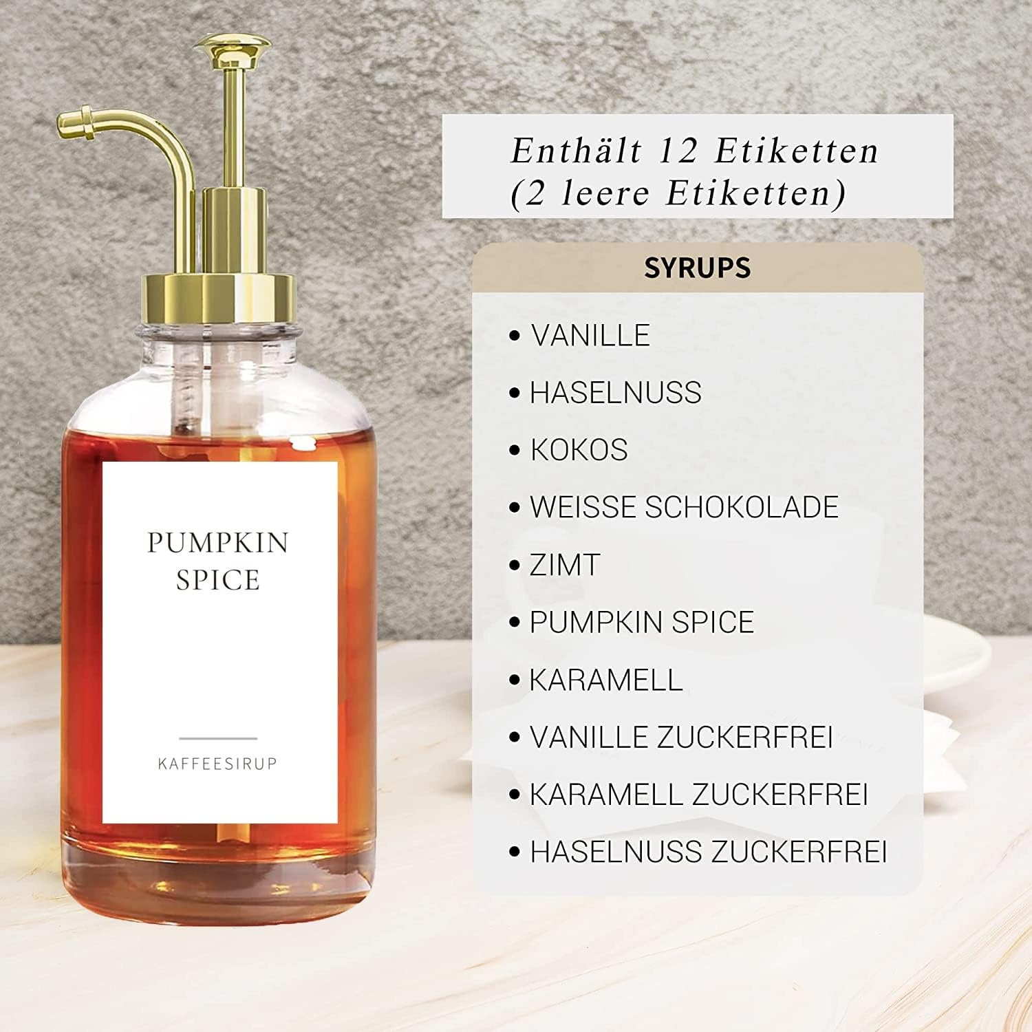 Ezebesta Koffiesiroop Dispenser Set - 2 x 500 ml Glazen Flessen met Etiketten voor Koffiebar