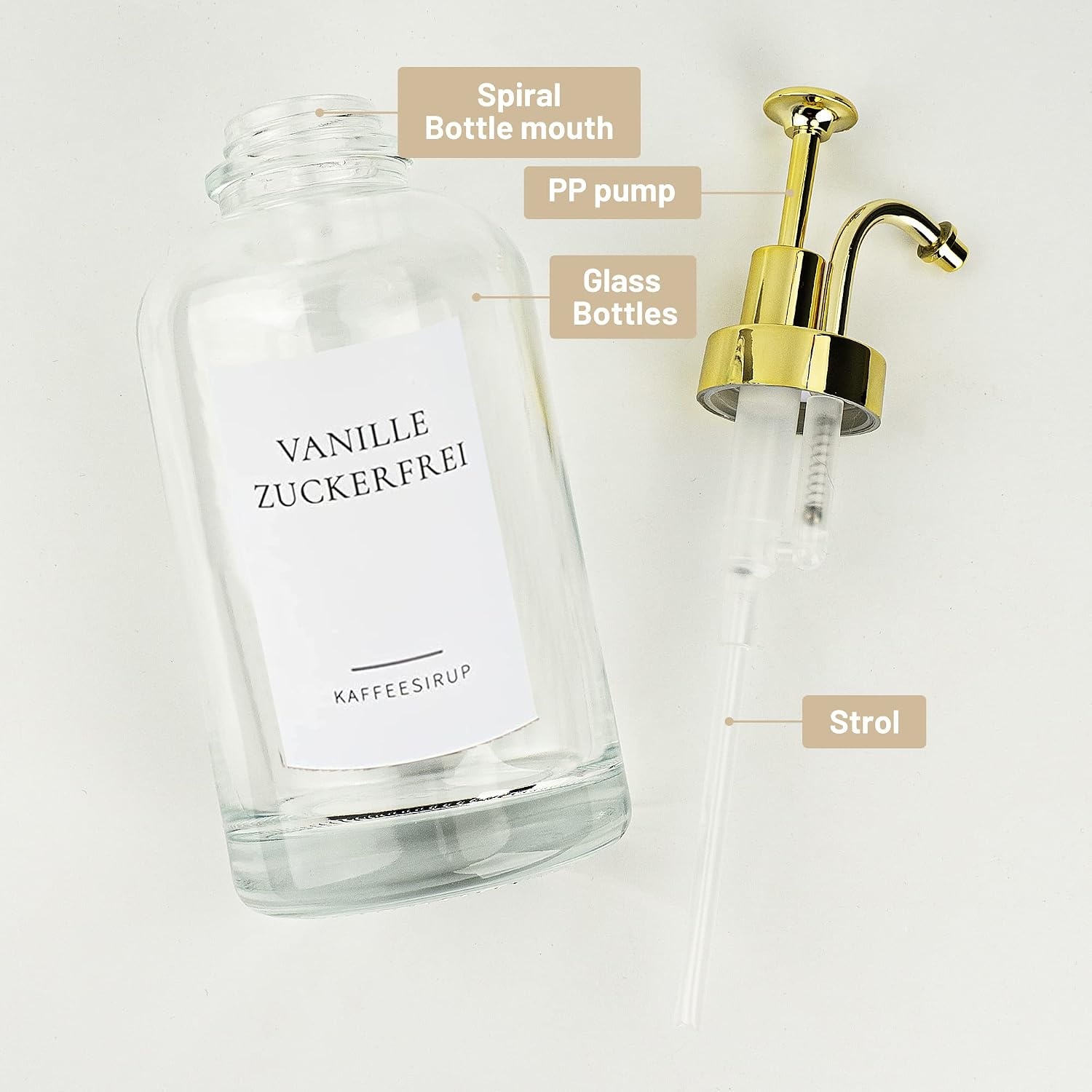 Ezebesta Koffiesiroop Dispenser Set - 2 x 500 ml Glazen Flessen met Etiketten voor Koffiebar