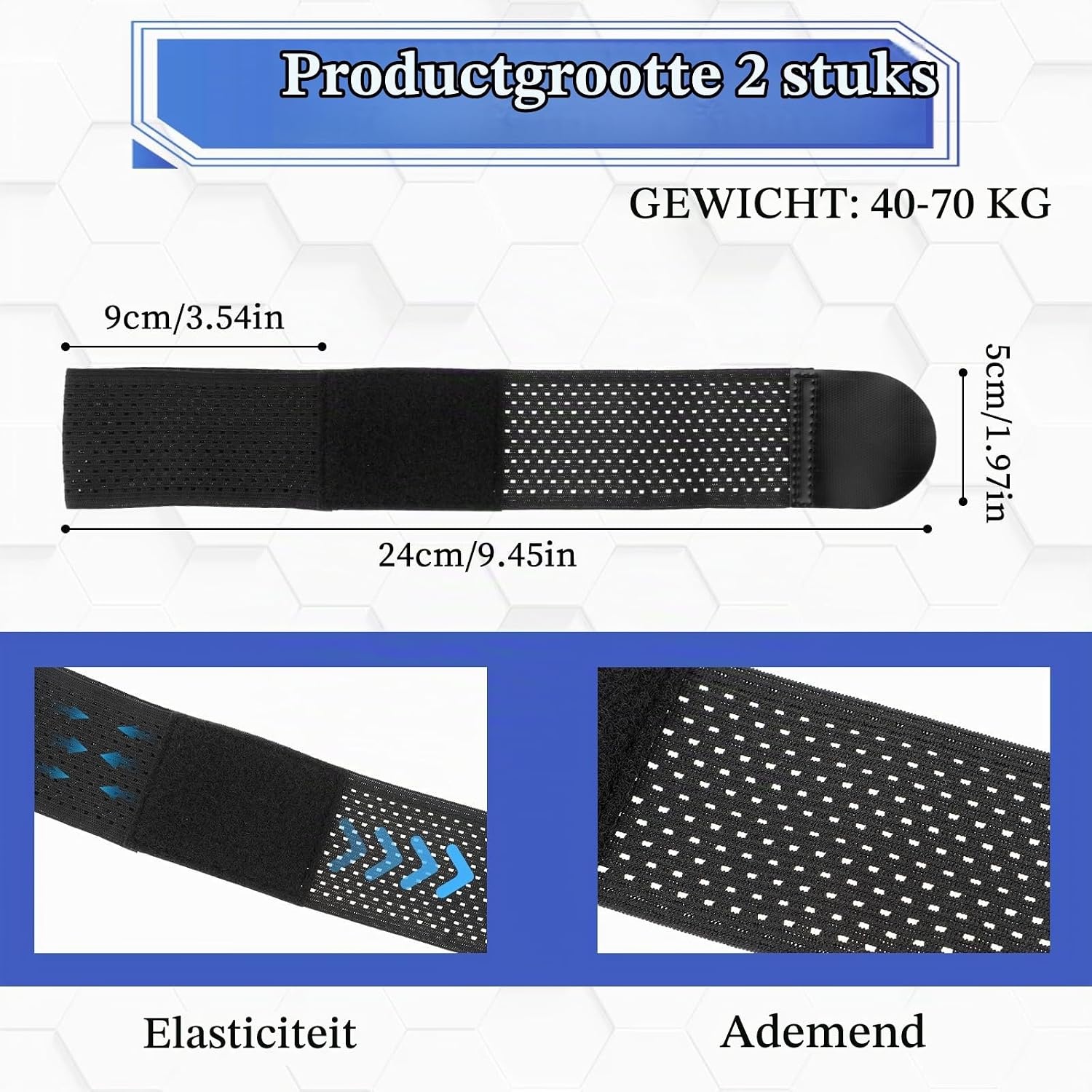 2x Polsbandages Zwart Nylon S - Verstelbaar & Ademend