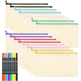 Yoosso 18 stuks blanco stoffen zakjes, 21 x 12 cm, pennenetui, met 8 acrylmarkers om te beschilderen, knutselen, doe-het-zelf