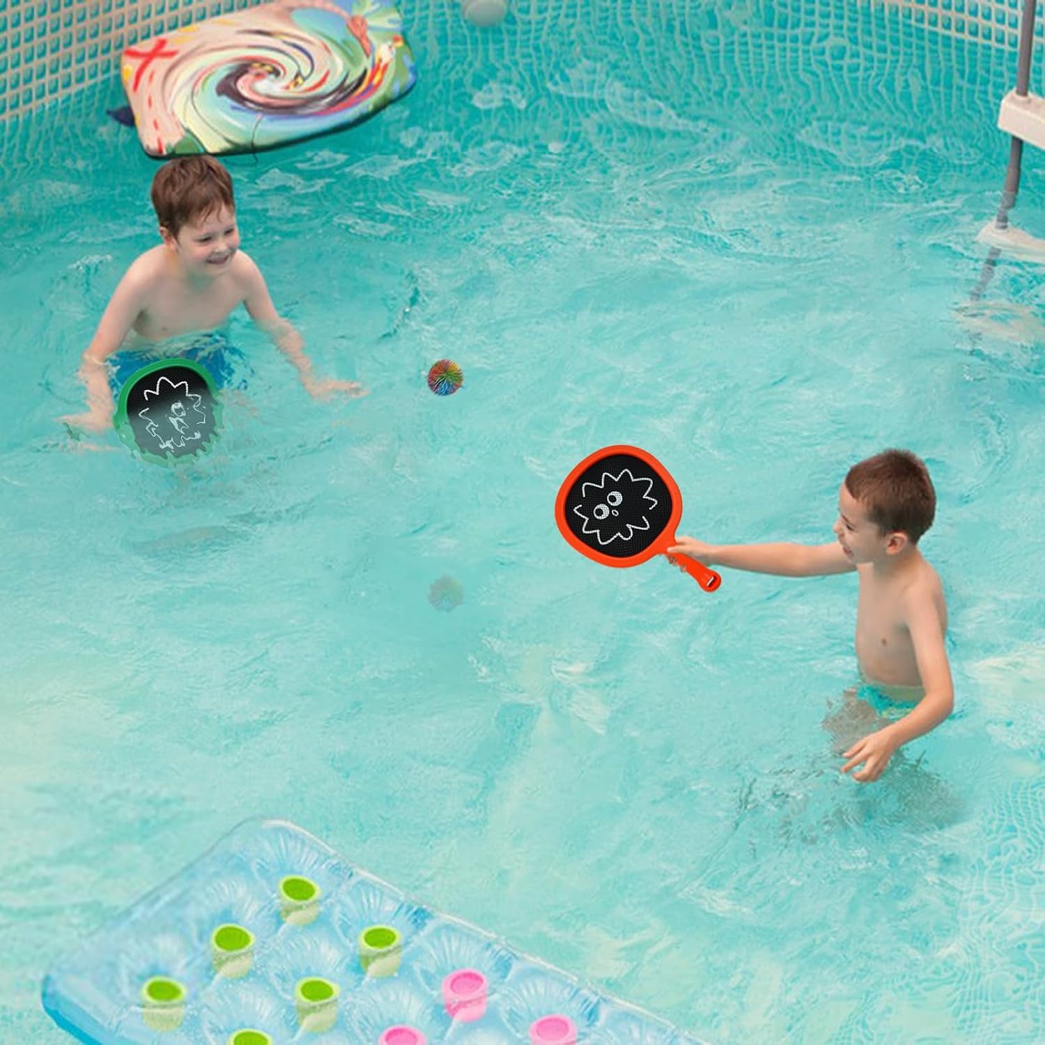 Badmintonracketset voor kinderen, beginners, lichte tennisrackets, zwembad, strand, outdoor spelletjes voor meisjes en jongens, balspelen buiten, incl. 2 sponsballen, 2 snaarballen