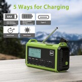 Crankradio DAB/FM met Batterij 5000mAh, Draagbare Zonne-radio met LED-zaklamp en Leeslampje, DAB+ Bouwplaatsradio IPX4, Noodradio en SOS-alarm Geschikt voor Wandelen, Kamperen, Buiten (Groene DAB)