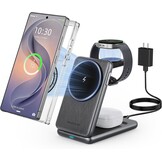 Magnetische draadloze oplader voor Samsung voor Galaxy S25 Ultra S24,opvouwbare Mag-safe oplader standaard 3 in 1 Reizen Uitwerpen met één klik voor Galaxy Watch Ultra 7 6 Buds 3 (zwart)
