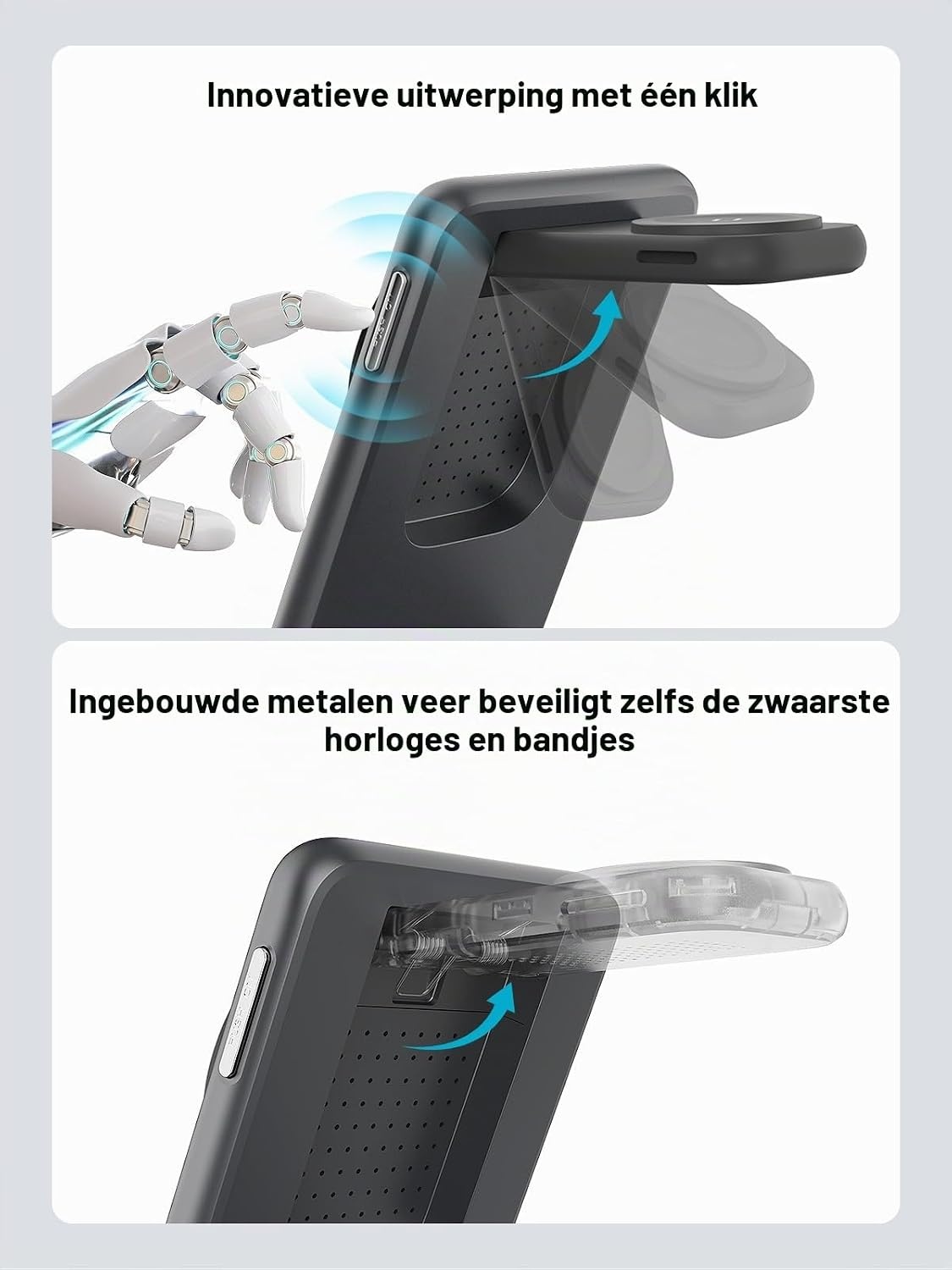Magnetische draadloze oplader voor Samsung voor Galaxy S25 Ultra S24,opvouwbare Mag-safe oplader standaard 3 in 1 Reizen Uitwerpen met één klik voor Galaxy Watch Ultra 7 6 Buds 3 (zwart)