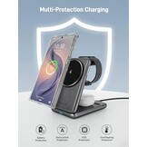 Magnetische draadloze oplader voor Samsung voor Galaxy S25 Ultra S24,opvouwbare Mag-safe oplader standaard 3 in 1 Reizen Uitwerpen met één klik voor Galaxy Watch Ultra 7 6 Buds 3 (zwart)