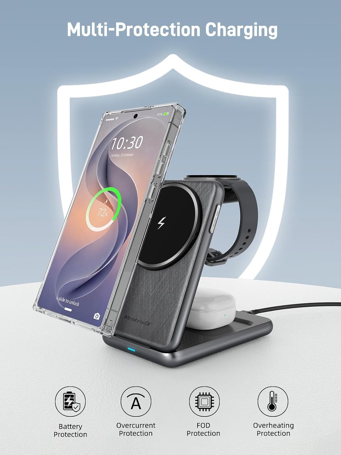 Magnetische draadloze oplader voor Samsung voor Galaxy S25 Ultra S24,opvouwbare Mag-safe oplader standaard 3 in 1 Reizen Uitwerpen met één klik voor Galaxy Watch Ultra 7 6 Buds 3 (zwart)