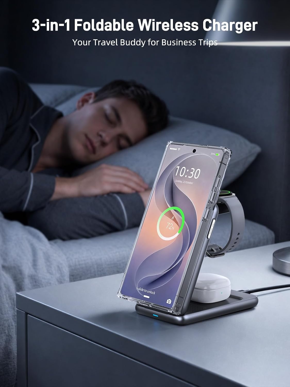 Magnetische draadloze oplader voor Samsung voor Galaxy S25 Ultra S24,opvouwbare Mag-safe oplader standaard 3 in 1 Reizen Uitwerpen met één klik voor Galaxy Watch Ultra 7 6 Buds 3 (zwart)