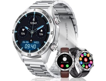 MEGALITH Slimme horloges voor mannen Fitness: Bloeddruk Hartslagmeter - Zilver Waterdichte Mens Smartwatch voor Android iOS