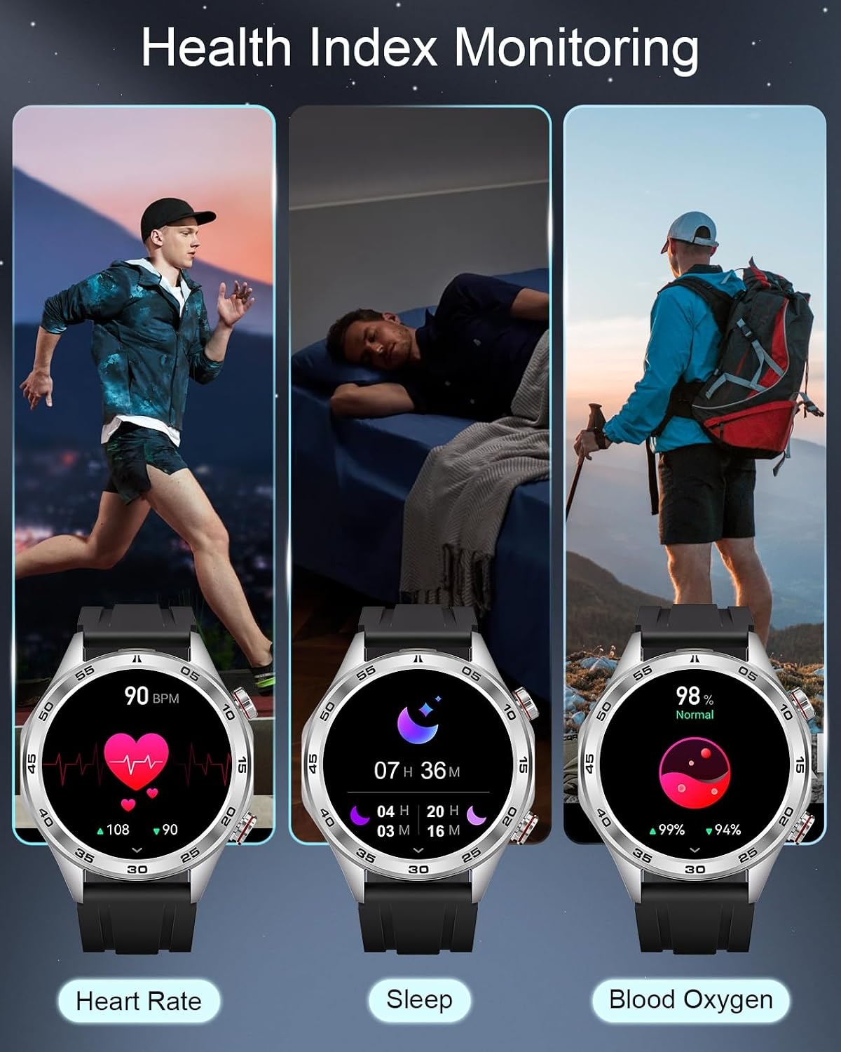 MEGALITH Slimme horloges voor mannen Fitness: Bloeddruk Hartslagmeter - Zilver Waterdichte Mens Smartwatch voor Android iOS