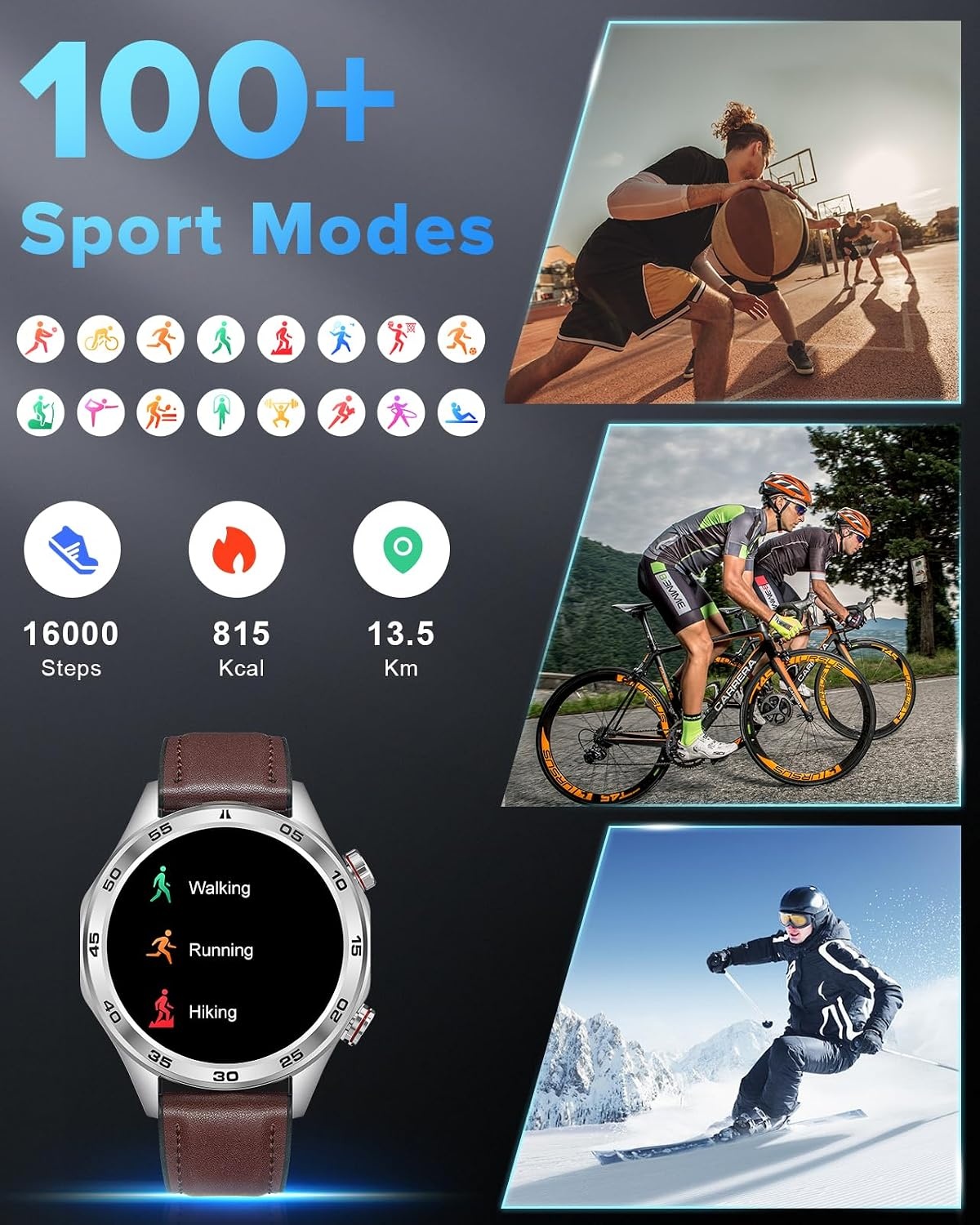 MEGALITH Slimme horloges voor mannen Fitness: Bloeddruk Hartslagmeter - Zilver Waterdichte Mens Smartwatch voor Android iOS