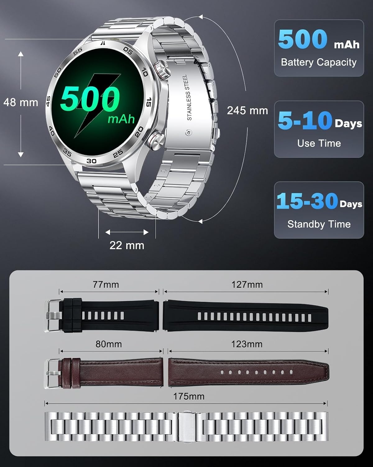 MEGALITH Slimme horloges voor mannen Fitness: Bloeddruk Hartslagmeter - Zilver Waterdichte Mens Smartwatch voor Android iOS
