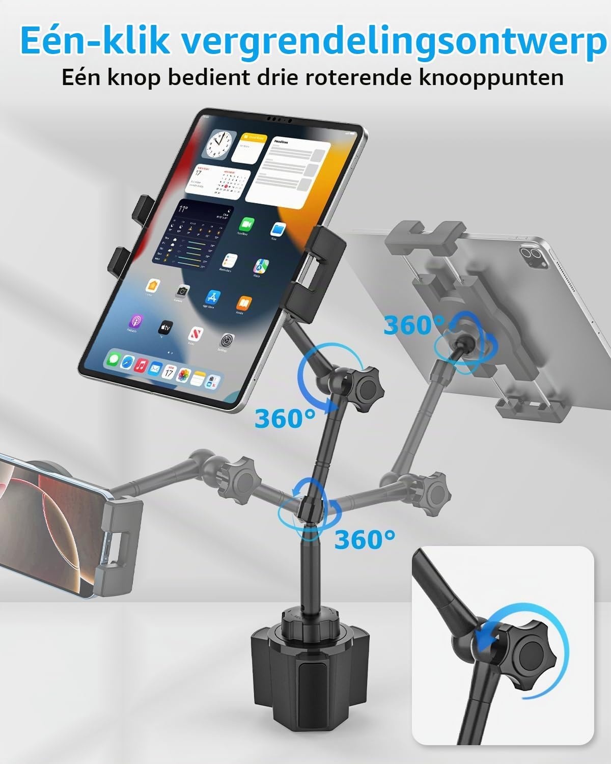 Flexibele Tablet Houder Drankenhouder Auto voor Tablets Telefoons, 4-13"