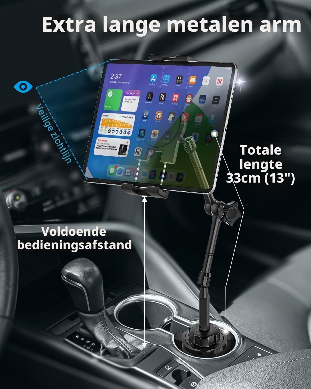 Flexibele Tablet Houder Drankenhouder Auto voor Tablets Telefoons, 4-13"