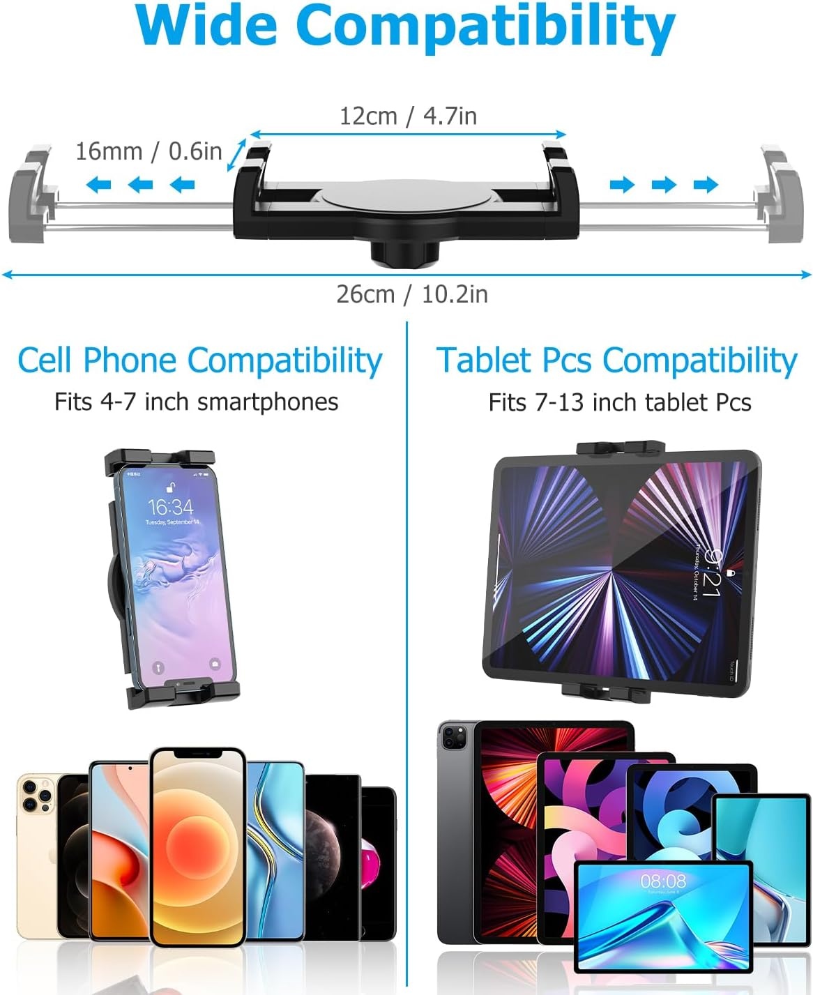 Flexibele Tablet Houder Drankenhouder Auto voor Tablets Telefoons, 4-13"