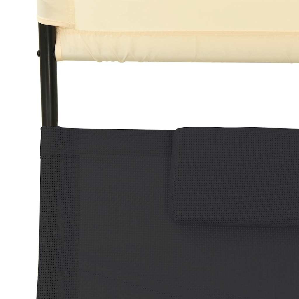 vidaXL Ligbed tweepersoons met luifel textileen zwart en crèmekleurig