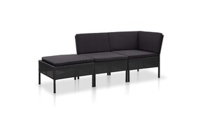 vidaXL Loungeset 3-delig Poly Rattan Zwart met Kussens - 30% Korting