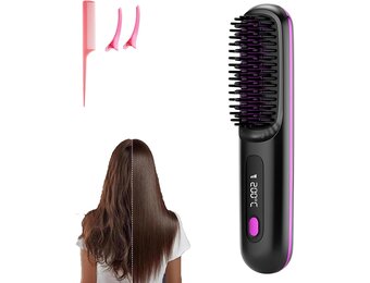 Go Brush Pro Draagbare draadloze mini-stijlborstel voor dames met lcd-temperatuurweergave, 2000 mAh, snelle verwarming en draadloze keramische stijltang (BK)