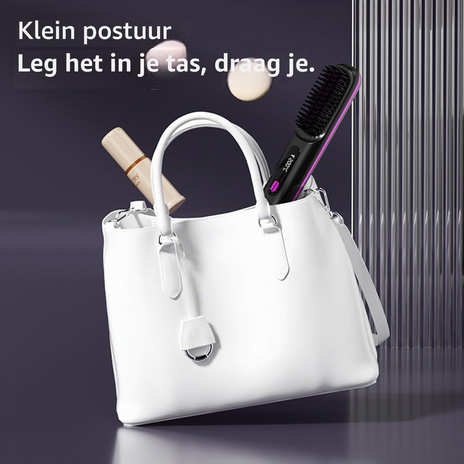 Go Brush Pro Draagbare draadloze mini-stijlborstel voor dames met lcd-temperatuurweergave, 2000 mAh, snelle verwarming en draadloze keramische stijltang (BK)