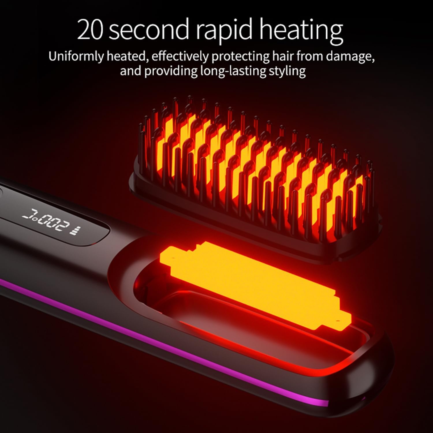 Go Brush Pro Draagbare draadloze mini-stijlborstel voor dames met lcd-temperatuurweergave, 2000 mAh, snelle verwarming en draadloze keramische stijltang (BK)