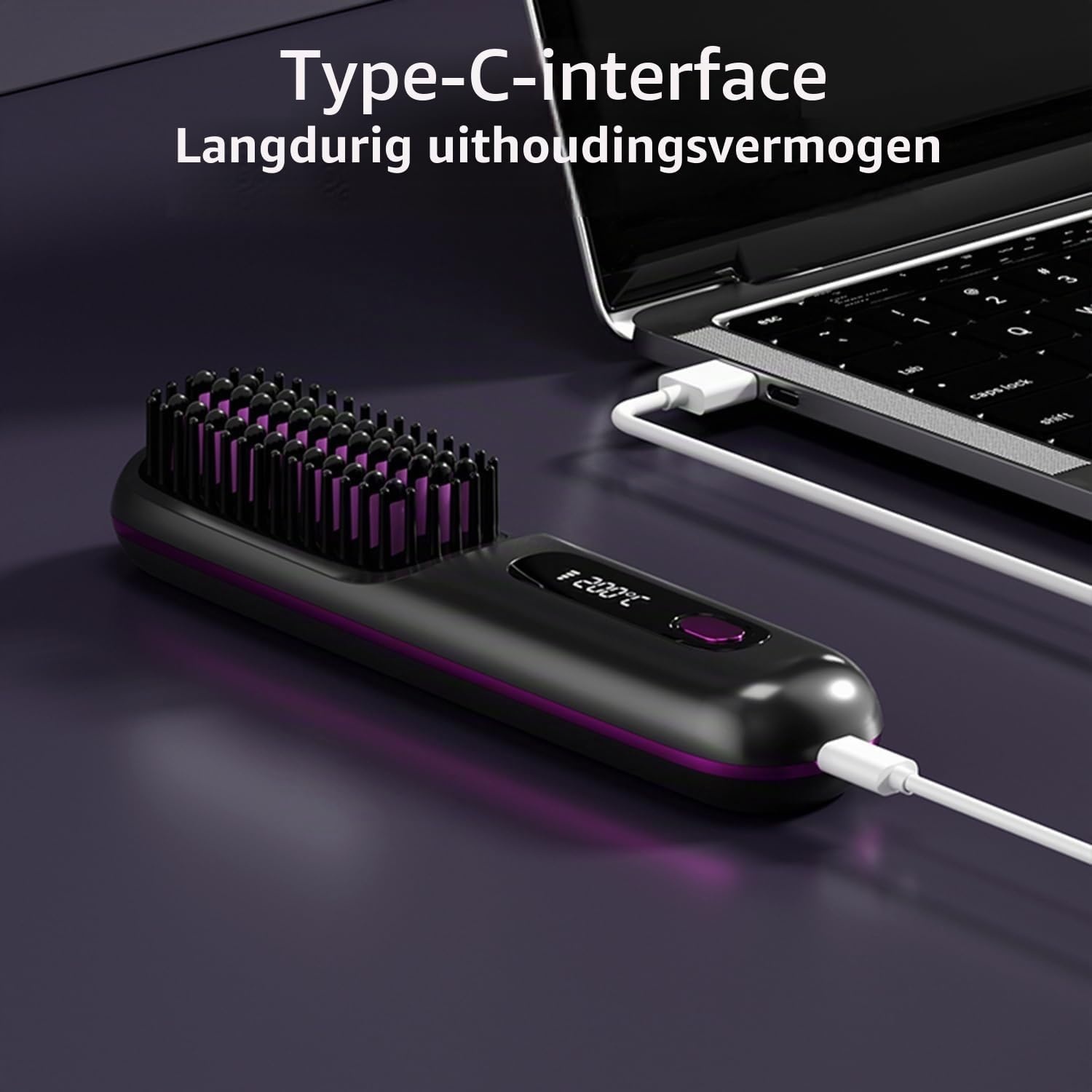 Go Brush Pro Draagbare draadloze mini-stijlborstel voor dames met lcd-temperatuurweergave, 2000 mAh, snelle verwarming en draadloze keramische stijltang (BK)