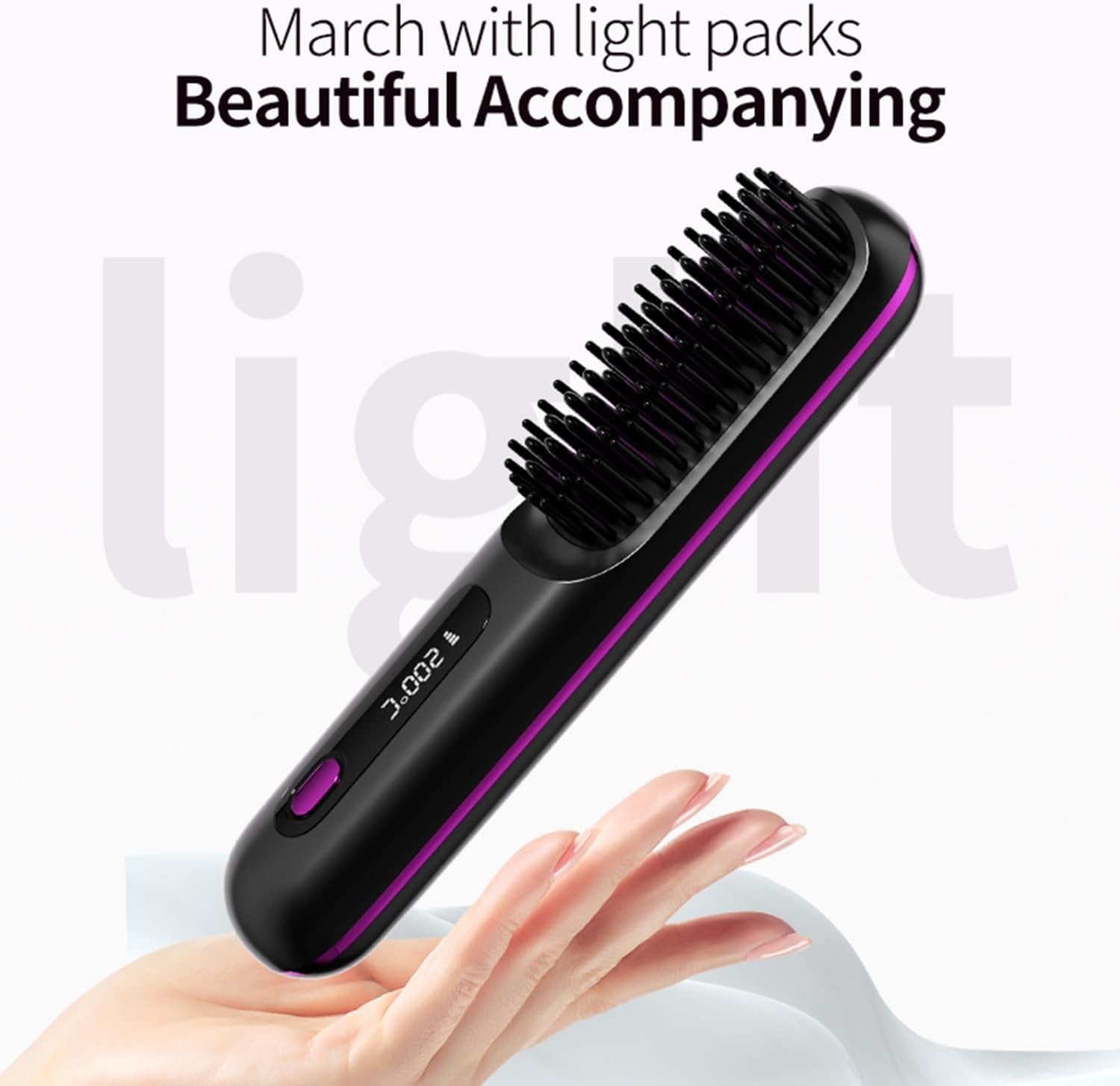 Go Brush Pro Draagbare draadloze mini-stijlborstel voor dames met lcd-temperatuurweergave, 2000 mAh, snelle verwarming en draadloze keramische stijltang (BK)