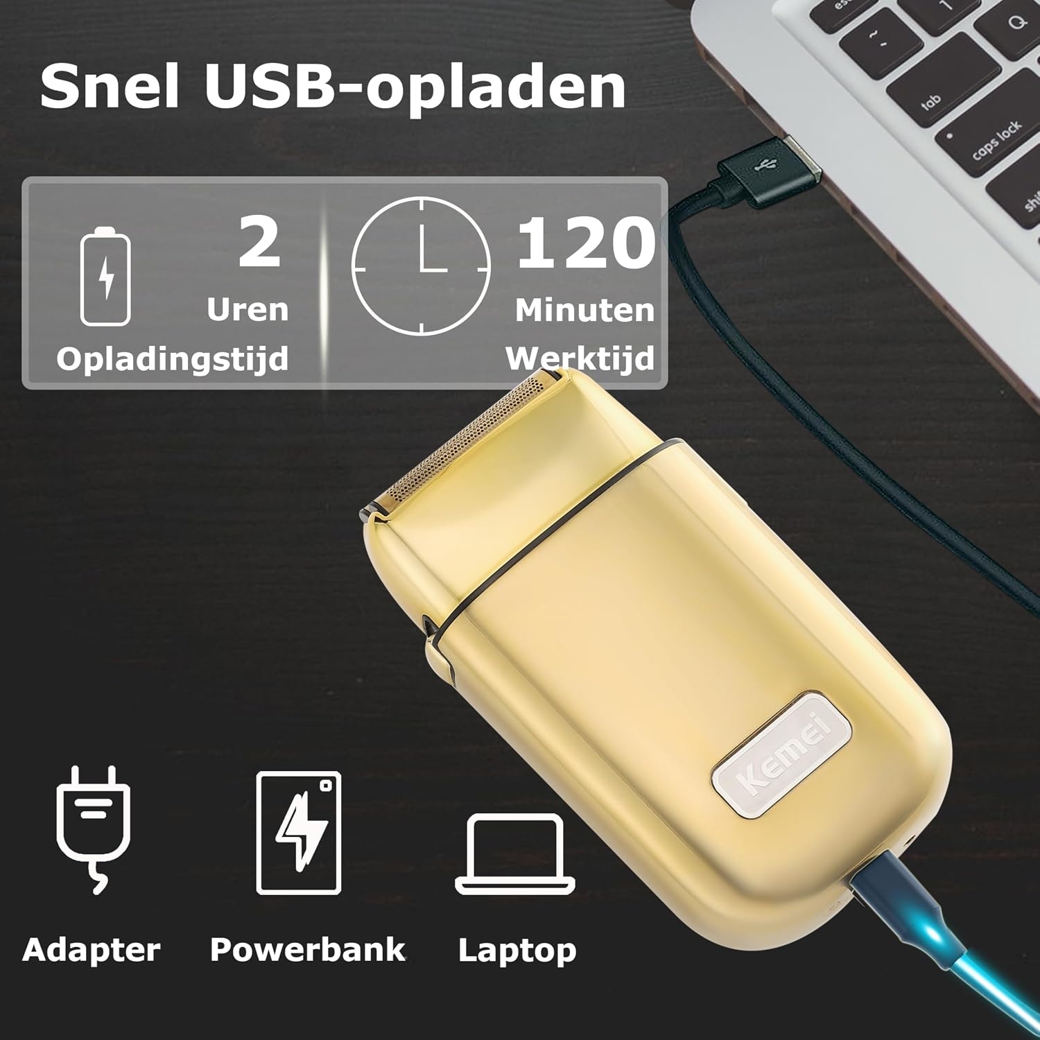 Kemei Draadloze Metalen Dubbele Elektrische Scheerapparaat Scheermes voor Mannen Sluiten Elektrische Scheerapparaten, Type-C Oplaadbaar voor Nat/Droog Scheren
