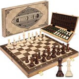 Peradix Houten schaakbord, 48,3 cm, inklapbaar, toernooischaakbord met 9,5 cm koning, 2 extra koninginnen, klassiek professioneel schaakspel voor volwassenen en kinderen
