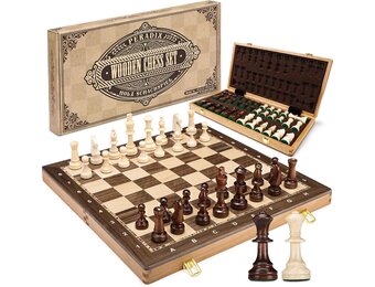 Peradix Houten schaakbord, 48,3 cm, inklapbaar, toernooischaakbord met 9,5 cm koning, 2 extra koninginnen, klassiek professioneel schaakspel voor volwassenen en kinderen