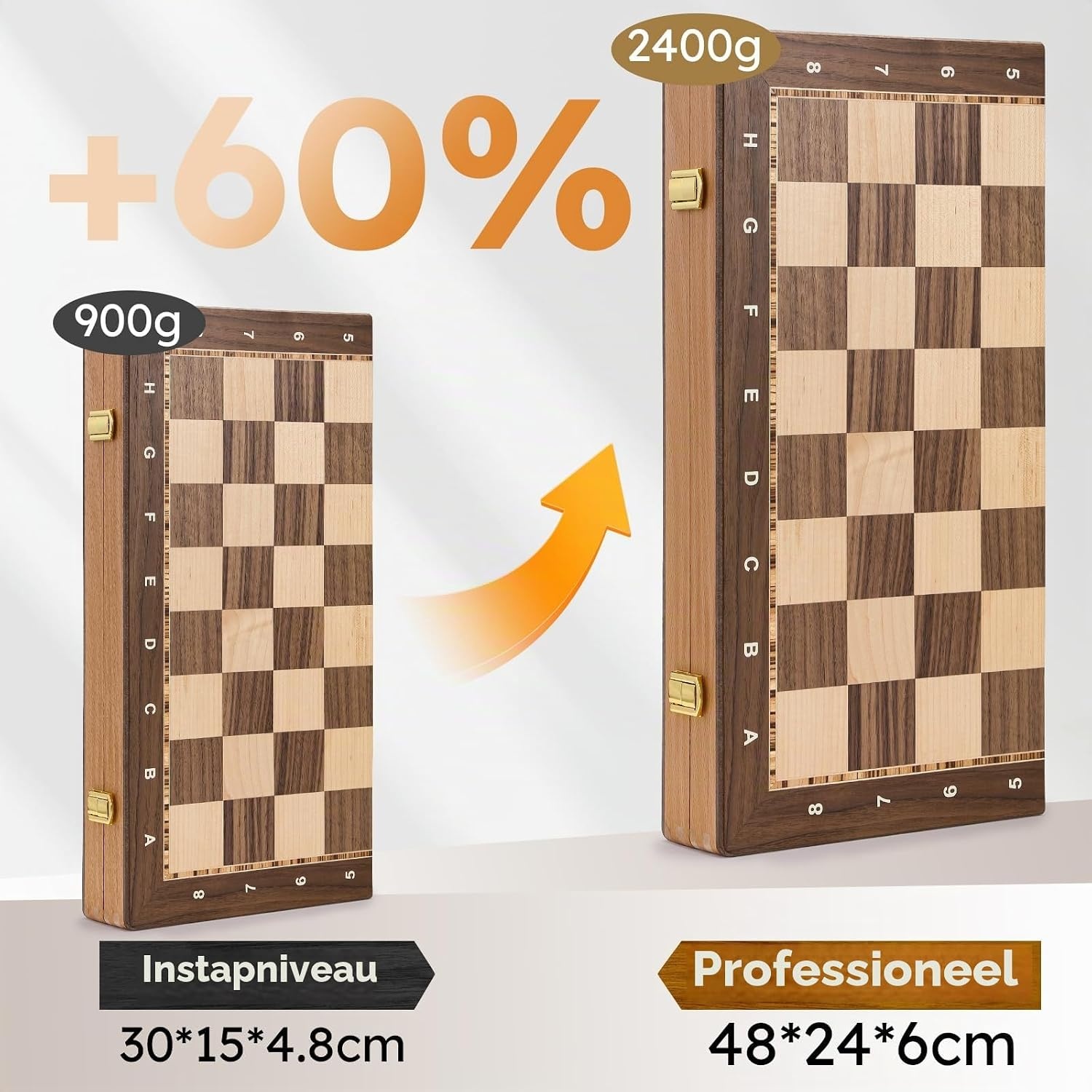 Peradix Houten schaakbord, 48,3 cm, inklapbaar, toernooischaakbord met 9,5 cm koning, 2 extra koninginnen, klassiek professioneel schaakspel voor volwassenen en kinderen
