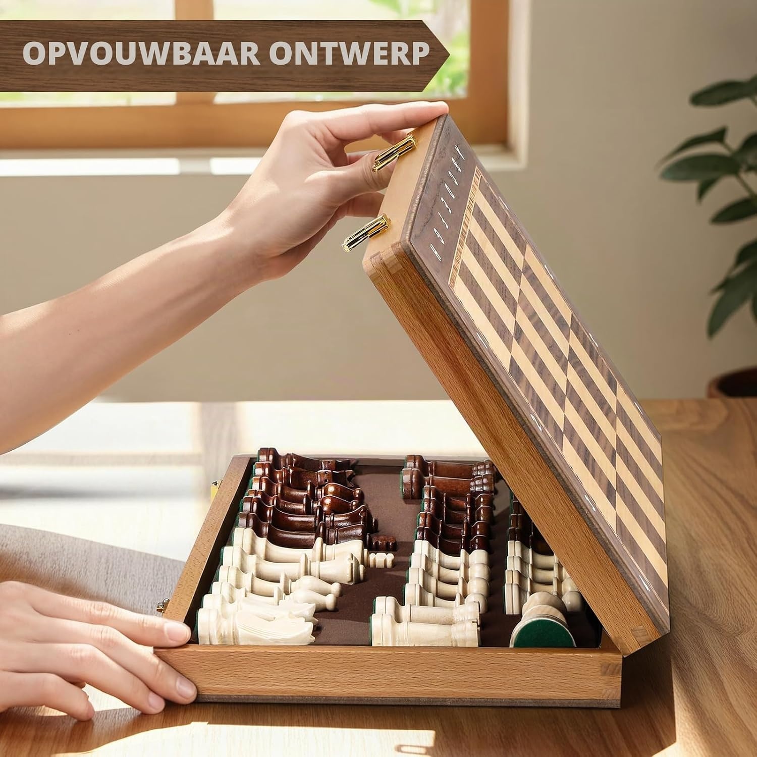 Peradix Houten schaakbord, 48,3 cm, inklapbaar, toernooischaakbord met 9,5 cm koning, 2 extra koninginnen, klassiek professioneel schaakspel voor volwassenen en kinderen